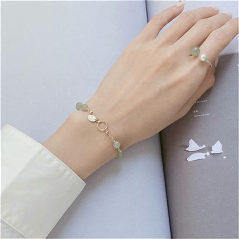 Natürliches Hetian-Jade-Armband aus 14 Karat Gold für Glück und Wohlstand