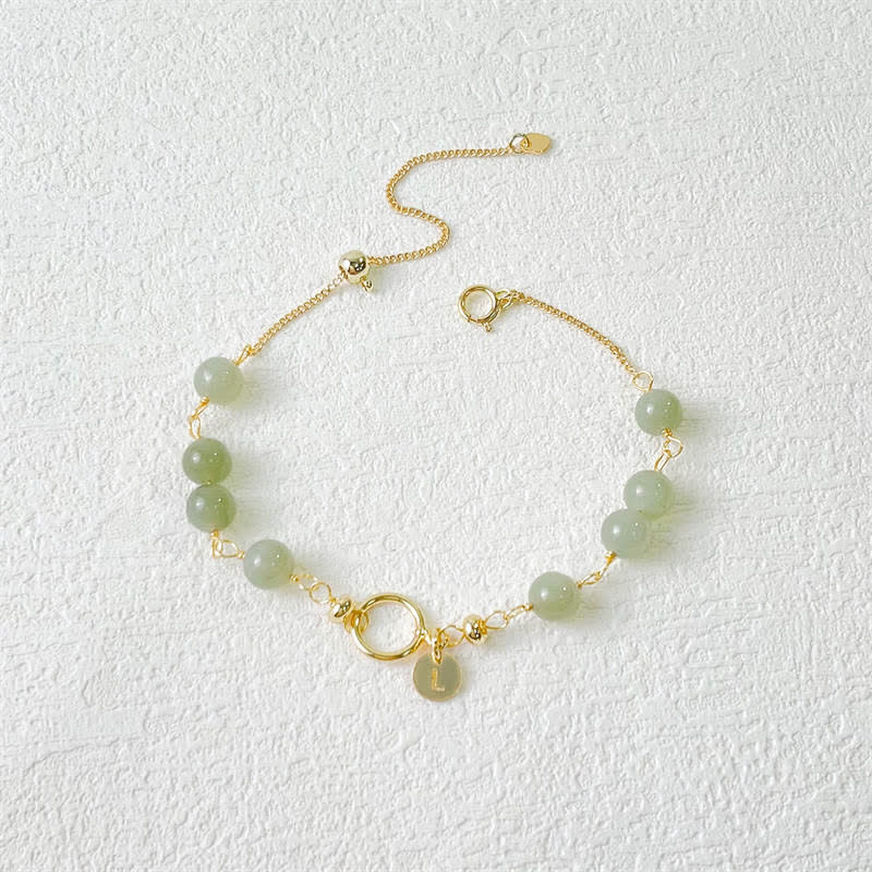 Natürliches Hetian-Jade-Armband aus 14 Karat Gold für Glück und Wohlstand