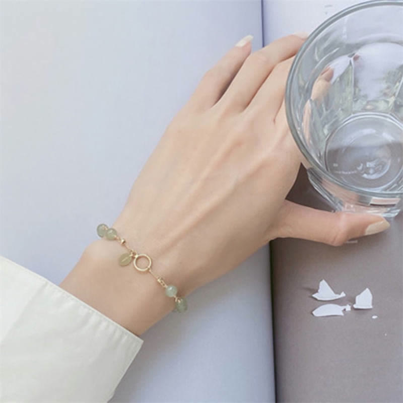 Natürliches Hetian-Jade-Armband aus 14 Karat Gold für Glück und Wohlstand