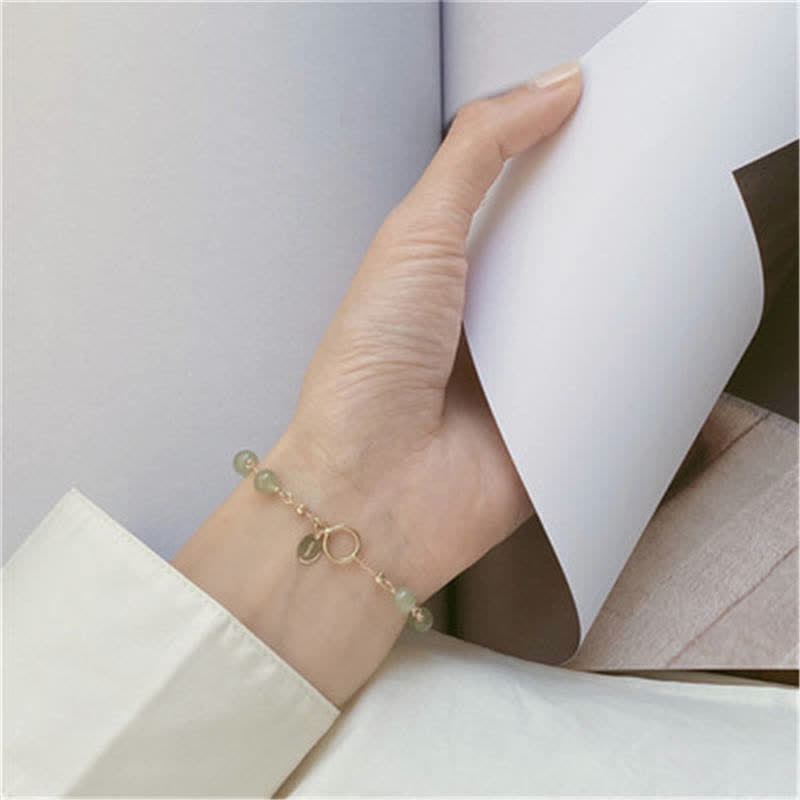 Natürliches Hetian-Jade-Armband aus 14 Karat Gold für Glück und Wohlstand