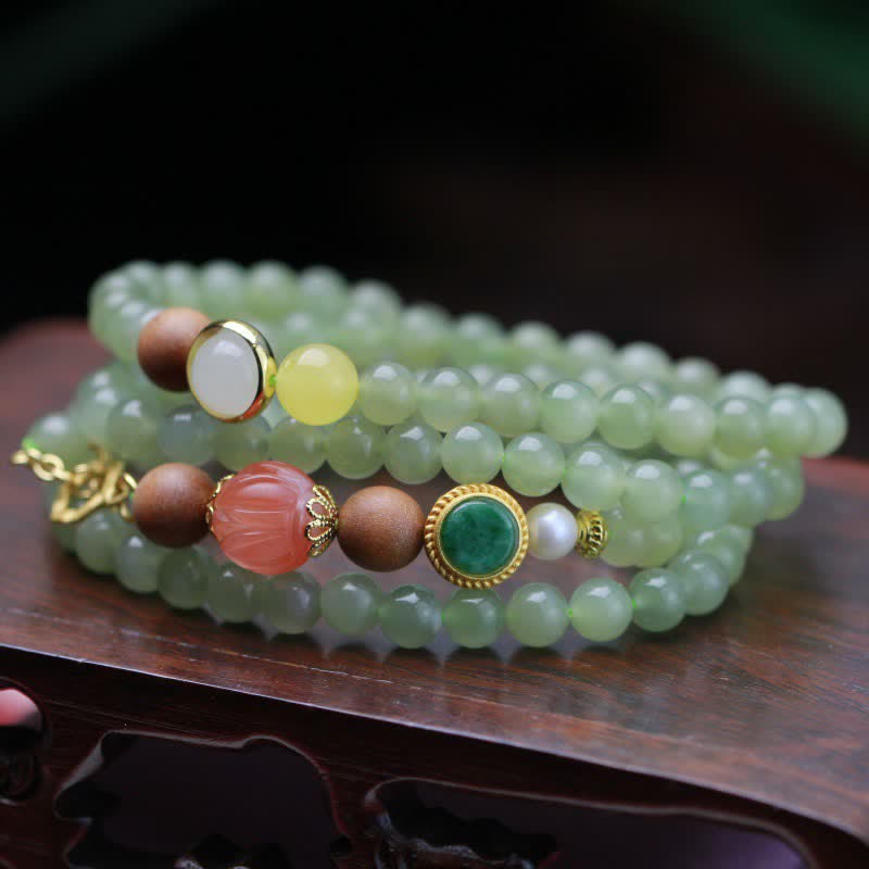 Natürliches Hetian Jade Bernstein Glücksarmband mit 6 mm Perlen