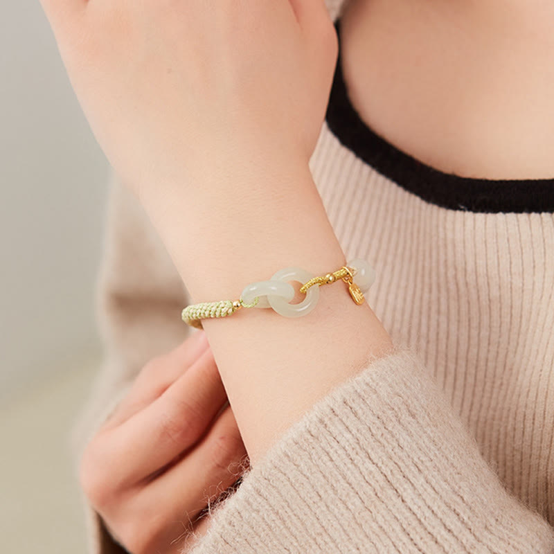 Natürliches Hetian Jade-Armband mit doppelter Peace-Schnalle für Fülle