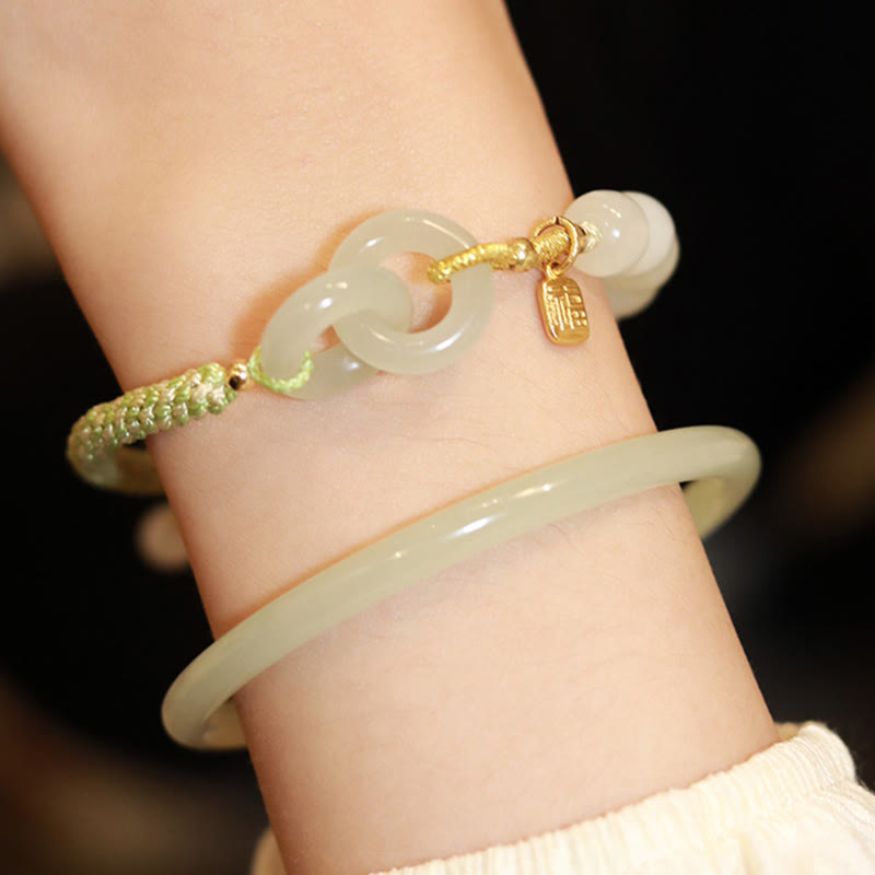 Natürliches Hetian Jade-Armband mit doppelter Peace-Schnalle für Fülle