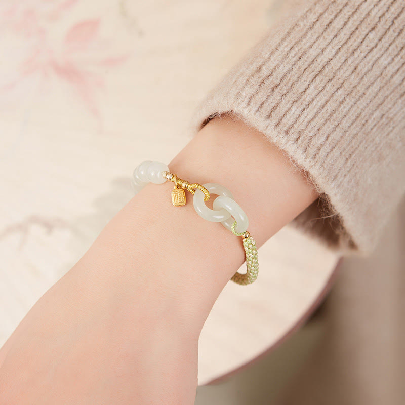 Natürliches Hetian Jade-Armband mit doppelter Peace-Schnalle für Fülle