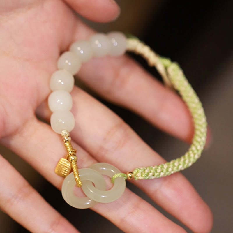 Natürliches Hetian Jade-Armband mit doppelter Peace-Schnalle für Fülle