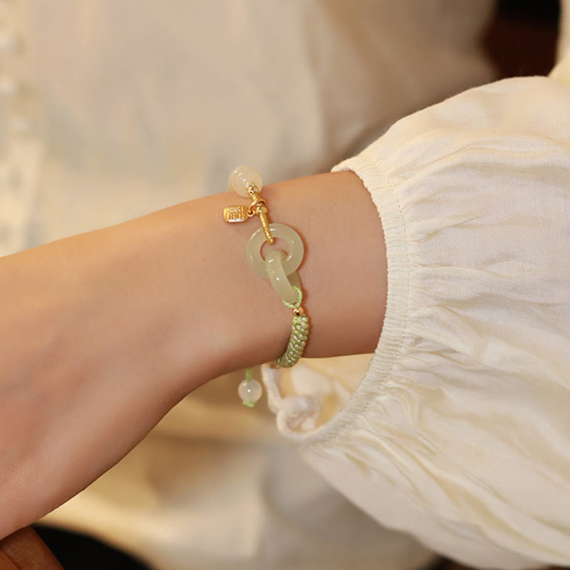 Natürliches Hetian Jade-Armband mit doppelter Peace-Schnalle für Fülle