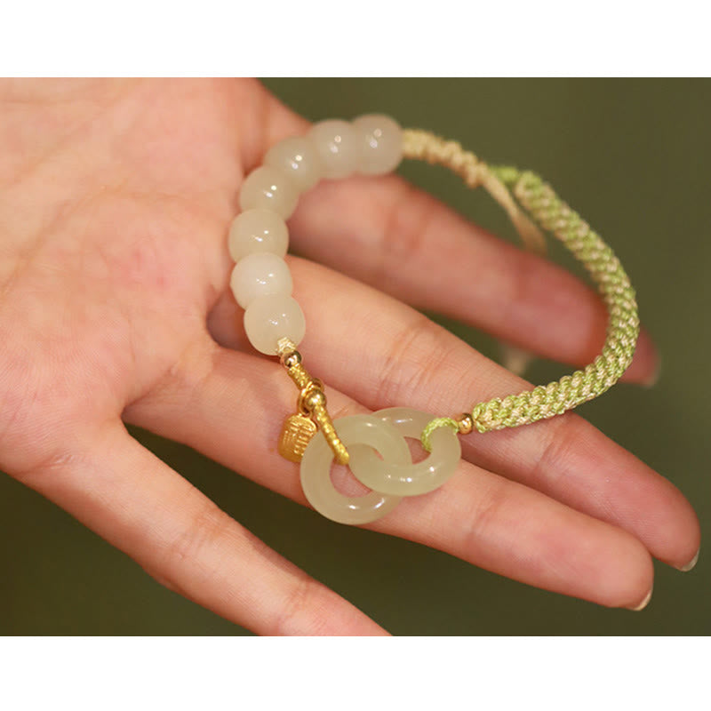 Natürliches Hetian Jade-Armband mit doppelter Peace-Schnalle für Fülle