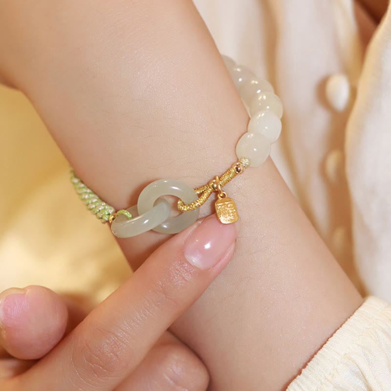 Natürliches Hetian Jade-Armband mit doppelter Peace-Schnalle für Fülle