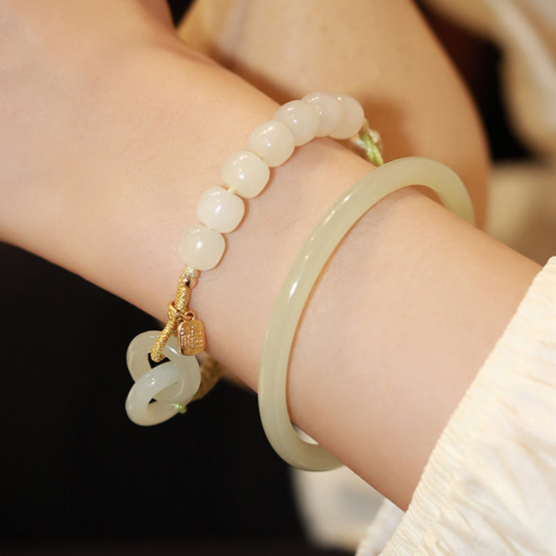 Natürliches Hetian Jade-Armband mit doppelter Peace-Schnalle für Fülle