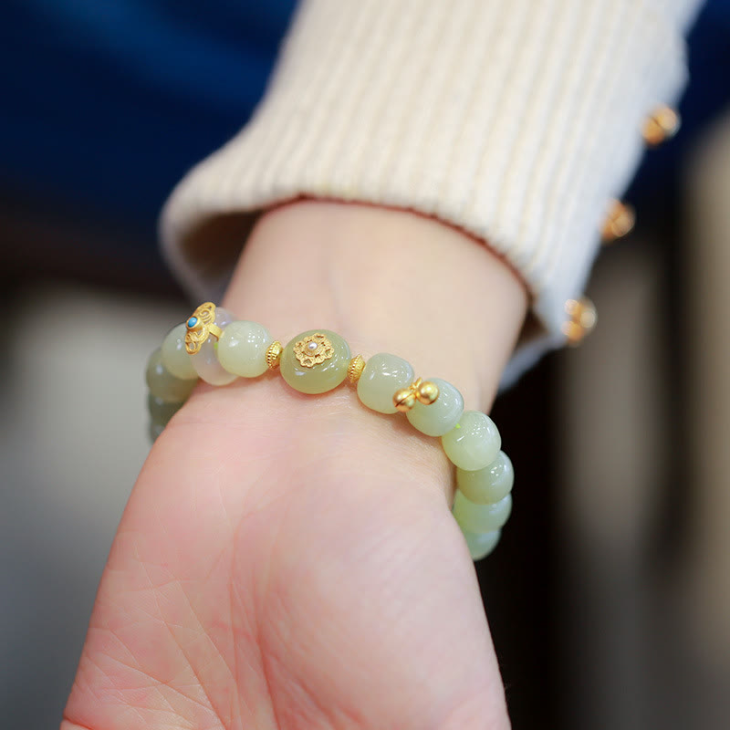 Natürliches Hetian Jade Glücksarmband und Halskette Set