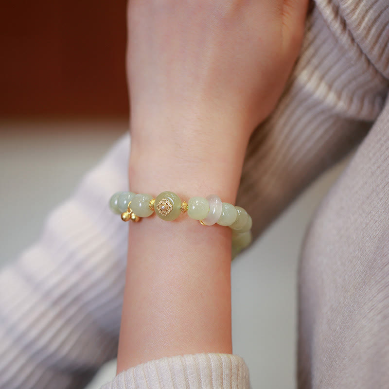 Natürliches Hetian Jade Glücksarmband und Halskette Set