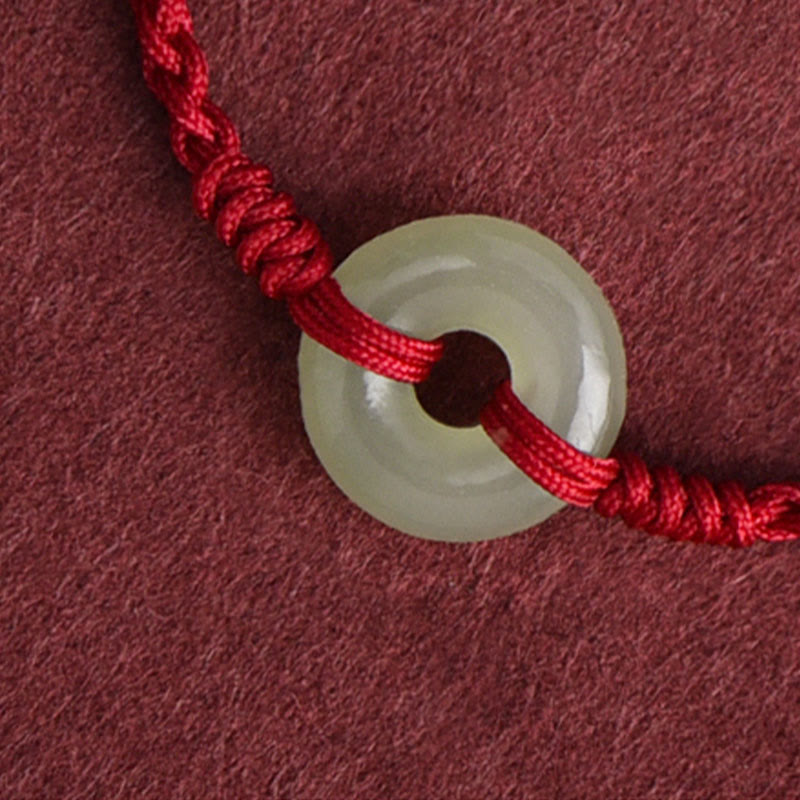 Natürliche Hetian Jade Peace Schnalle geflochtenes Armband Fußkettchen 13–18 cm