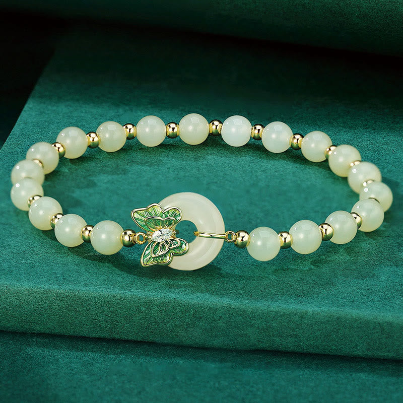 Natürliche Hetian Jade Peace Schnalle Schmetterling Armband Halskette