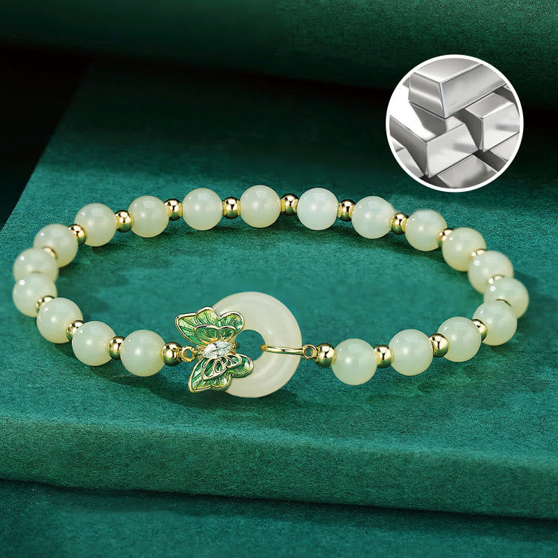 Natürliche Hetian Jade Peace Schnalle Schmetterling Armband Halskette