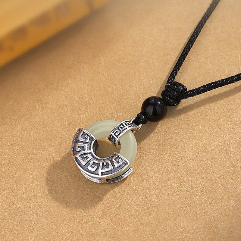 Natürliche Hetian Jade Peace Buckle Halskette | 925 Silber Wohlstand