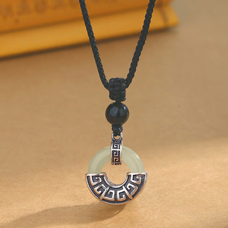 Natürliche Hetian Jade Peace Buckle Halskette | 925 Silber Wohlstand