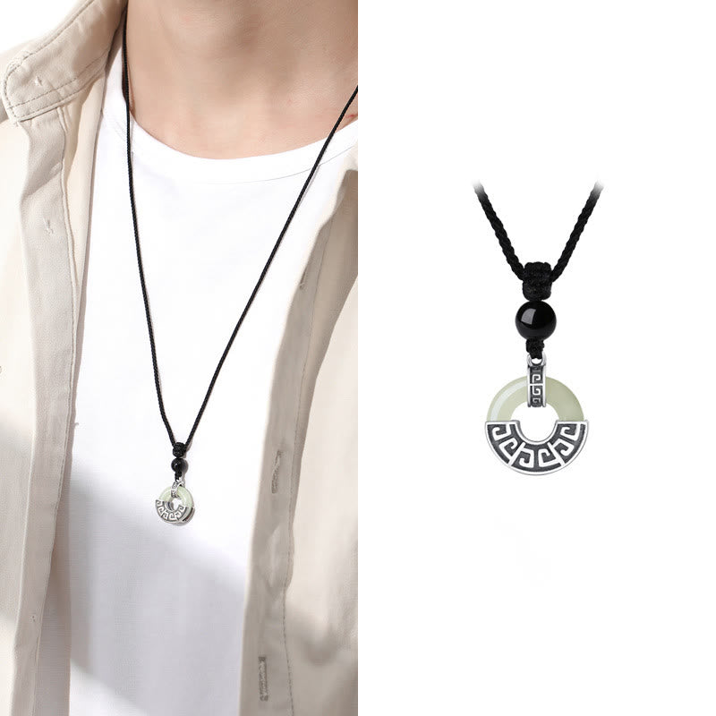 Natürliche Hetian Jade Peace Buckle Halskette | 925 Silber Wohlstand