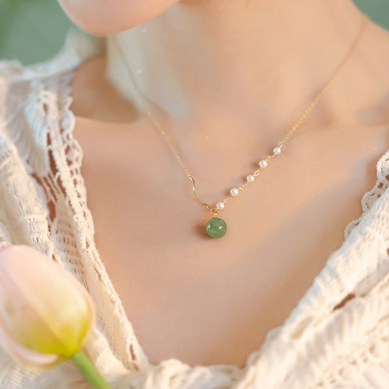 Natürliche Hetian Jade Perle Glücksperlen Halskette für Wohlstand
