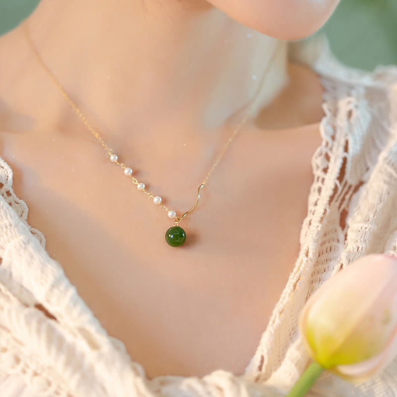 Natürliche Hetian Jade Perle Glücksperlen Halskette für Wohlstand