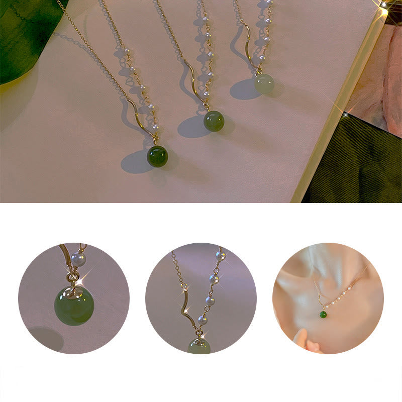 Natürliche Hetian Jade Perle Glücksperlen Halskette für Wohlstand