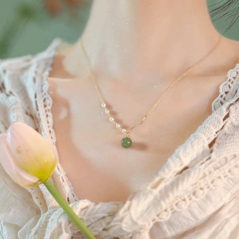 Natürliche Hetian Jade Perle Glücksperlen Halskette für Wohlstand