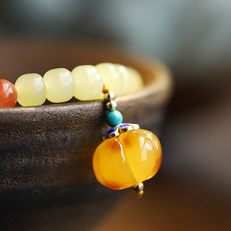 Natürliches Hetian Jade Wohlstandsarmband mit Bernstein und rotem Achat
