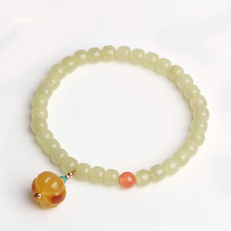 Natürliches Hetian Jade Wohlstandsarmband mit Bernstein und rotem Achat