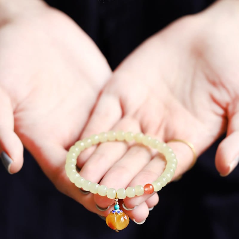 Natürliches Hetian Jade Wohlstandsarmband mit Bernstein und rotem Achat