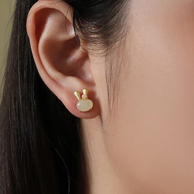 Natürliche Hetian Jade Kaninchen Perlen Ohrringe