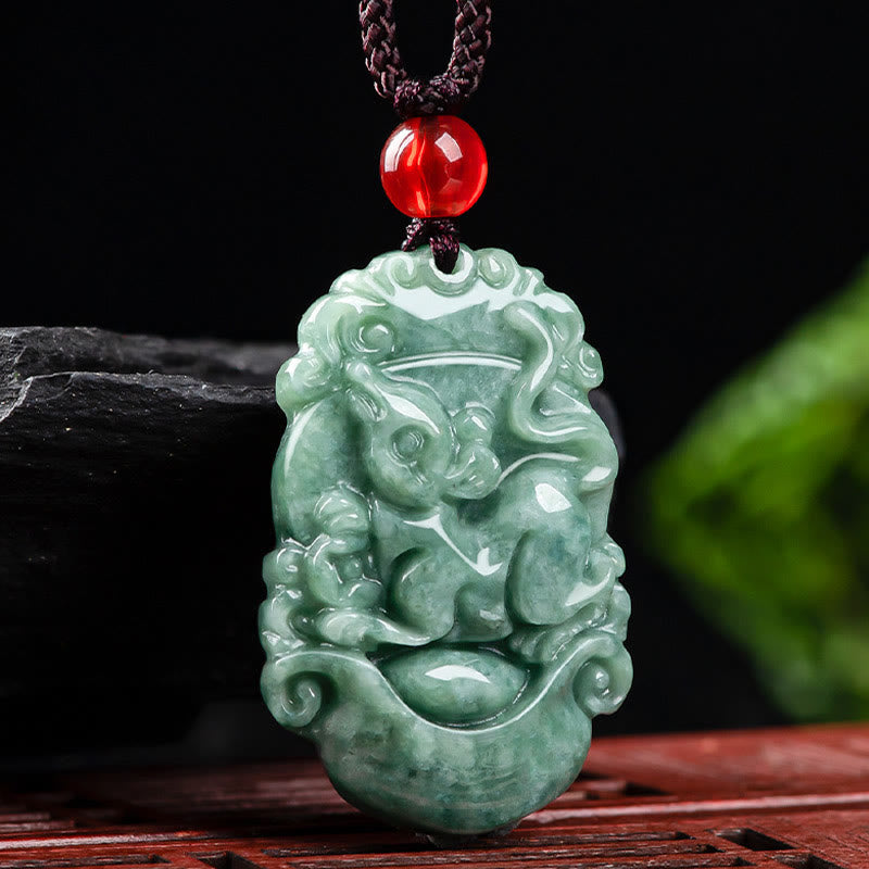 Halskette mit 12 chinesischen Sternzeichen und Wohlstandsanhänger aus natürlicher Jade