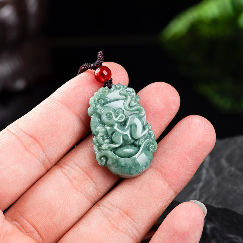 Halskette mit 12 chinesischen Sternzeichen und Wohlstandsanhänger aus natürlicher Jade