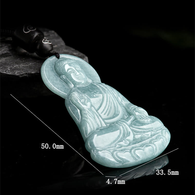 Natürliche Jade Amitabha Buddha Mitgefühl Halskette 65cm String