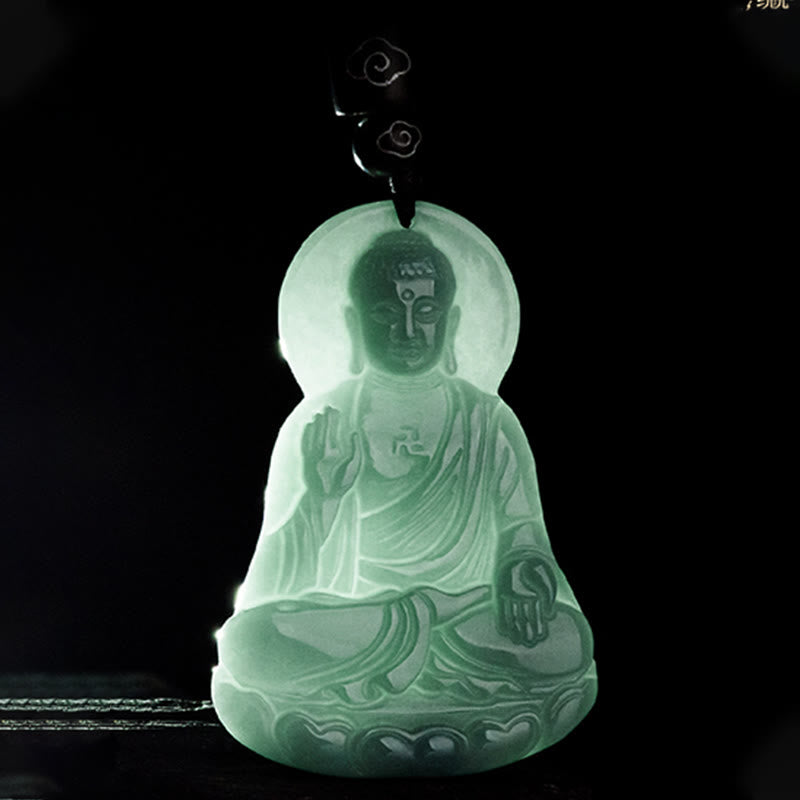 Natürliche Jade Amitabha Buddha Mitgefühl Halskette 65cm String