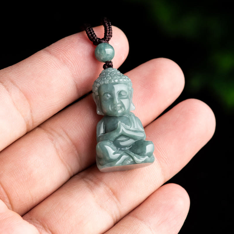 Natürliche Jade Buddha Amulett Halskette | Meditation &amp; Gelassenheit