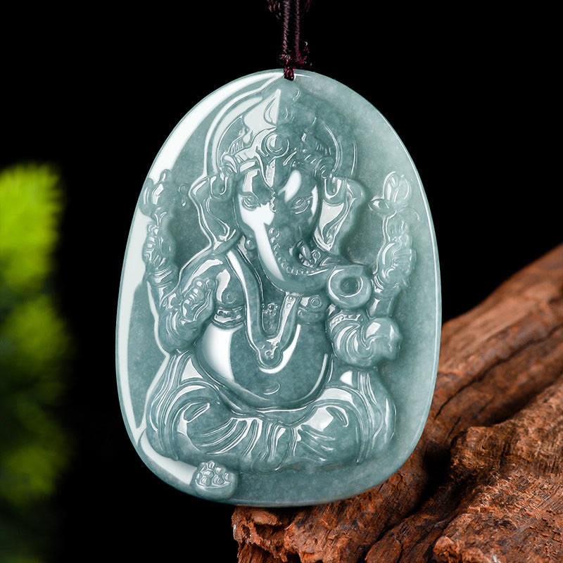 Natürliche Jade Ganesh Schutzkette | Elefanten-Amulett