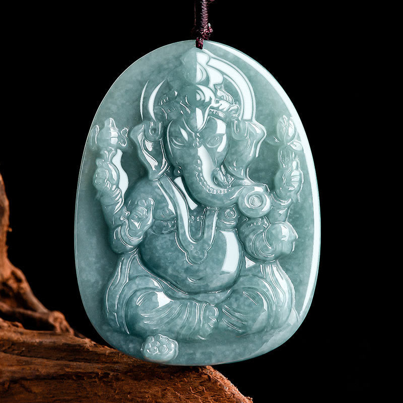 Natürliche Jade Ganesh Schutzkette | Elefanten-Amulett