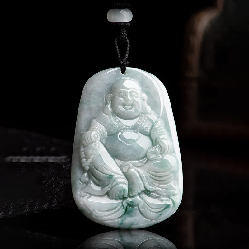 Halskette mit Anhänger „Laughing Buddha“ aus natürlicher Jade, 65 cm
