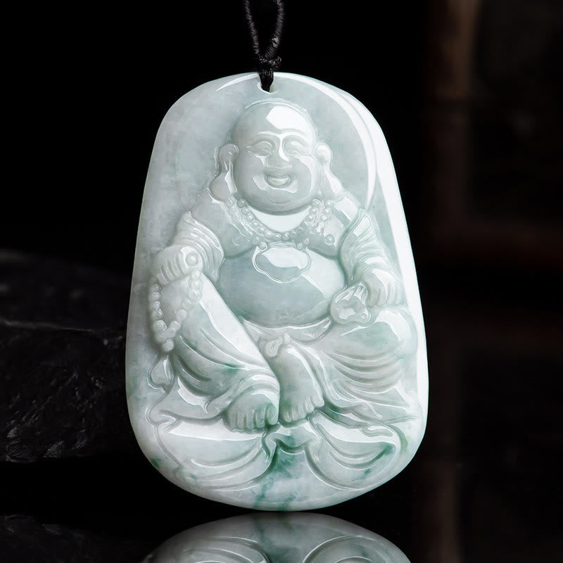 Halskette mit Anhänger „Laughing Buddha“ aus natürlicher Jade, 65 cm