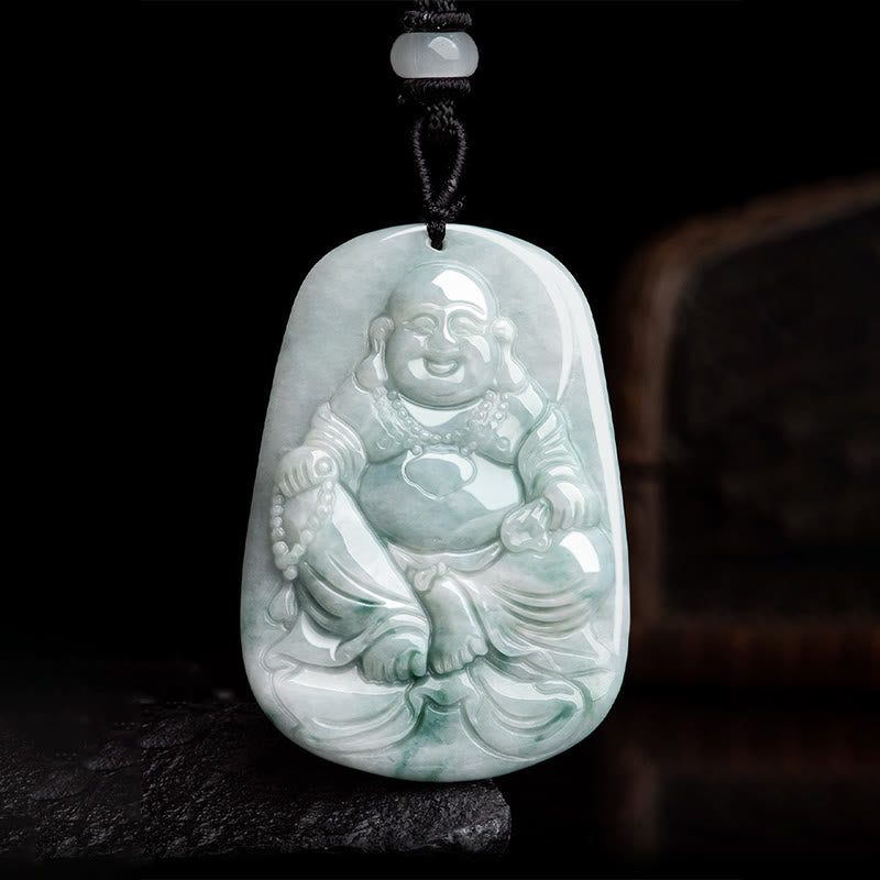 Halskette mit Anhänger „Laughing Buddha“ aus natürlicher Jade, 65 cm