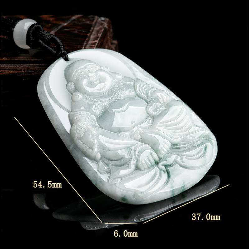 Halskette mit Anhänger „Laughing Buddha“ aus natürlicher Jade, 65 cm