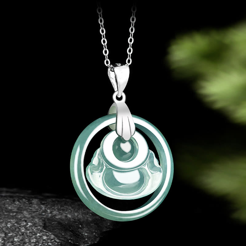 Halskette „Lachender Buddha“ aus natürlicher Jade für Fülle und Freude