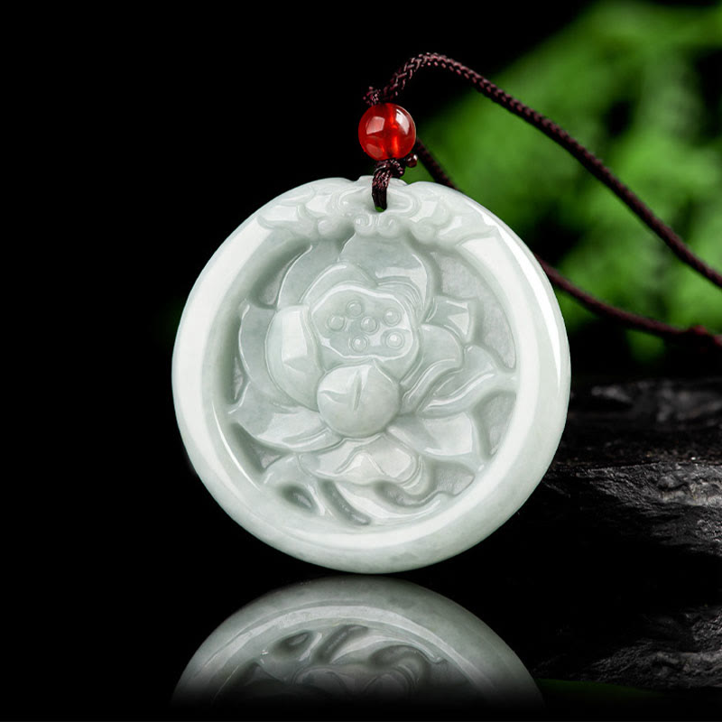Natürliche Jade Lotusblüte geschnitzte Wohlstandskette