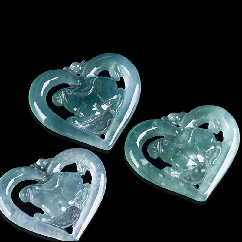 Natürliche Jade Liebe Herz Kaninchen Glück Halskette Anhänger