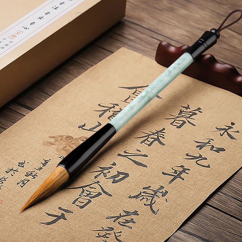Chinesischer Kalligraphiepinsel aus natürlicher Jade mit Geschenkbox