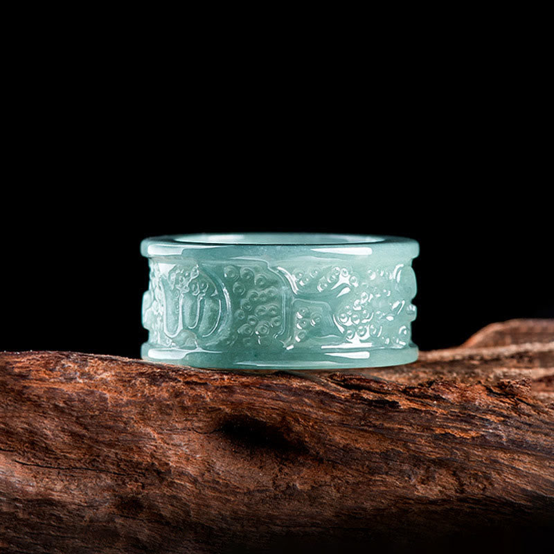 Natürlicher Jade Om Mani Padme Hum Wohlstandsring 18mm