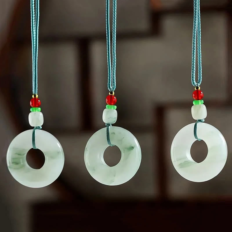 Natürliche Jade-Halskette mit Friedensschnalle und Wohlstandssymbol, 45 cm