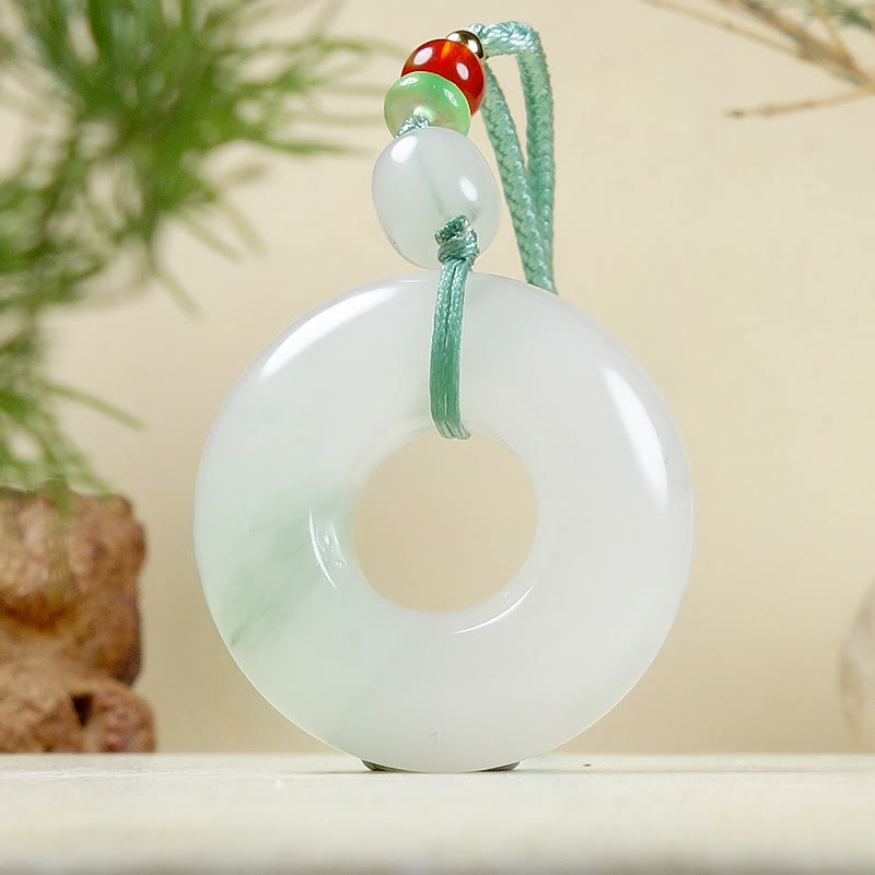 Natürliche Jade-Halskette mit Friedensschnalle und Wohlstandssymbol, 45 cm