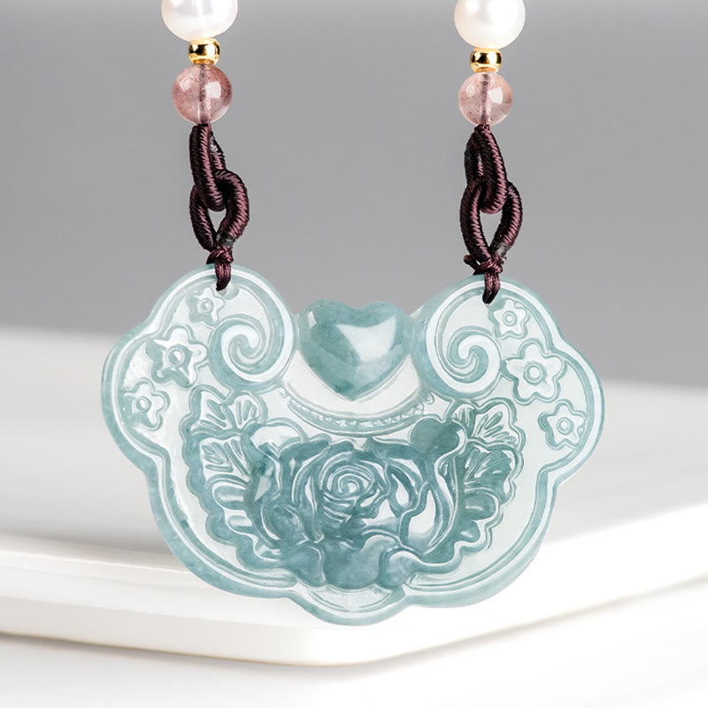 Halskettenanhänger „Pfingstrosenblüte“ aus natürlicher Jade, 32,5 mm