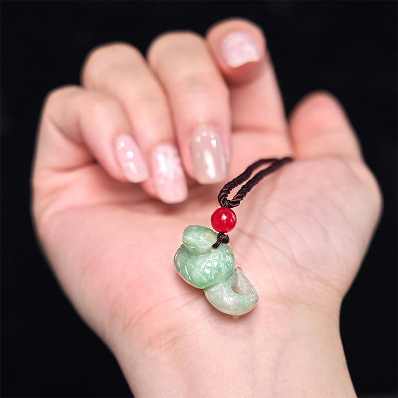 Schlangenkette aus natürlicher Jade | Chinesischer Sternzeichenanhänger Glück