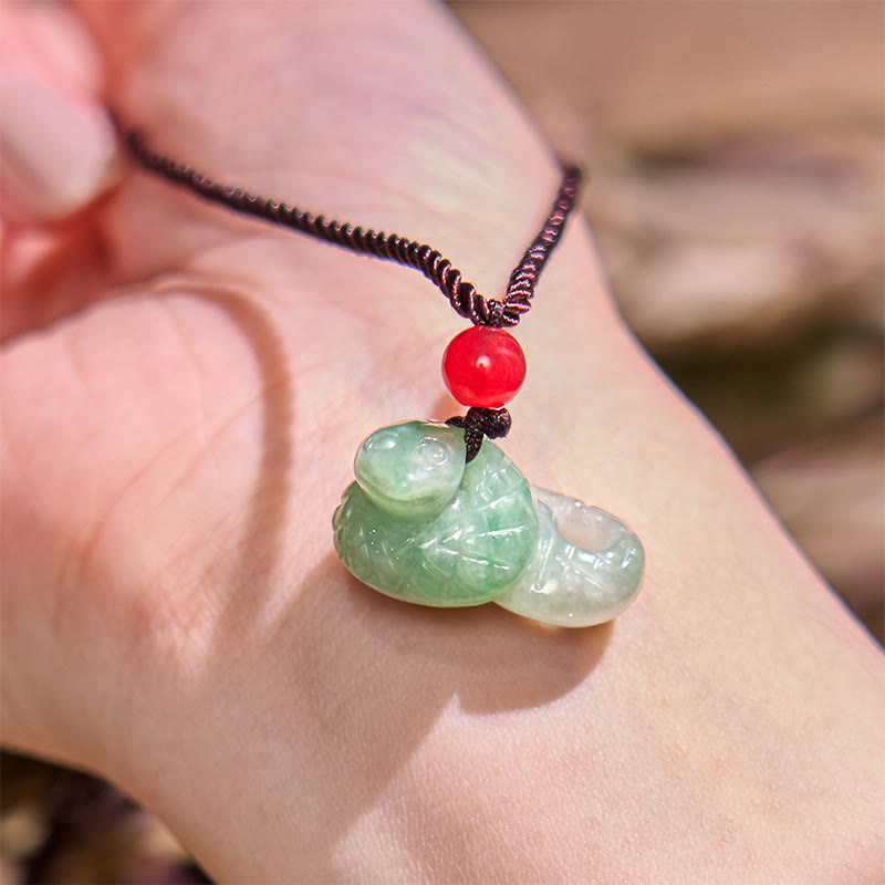 Schlangenkette aus natürlicher Jade | Chinesischer Sternzeichenanhänger Glück